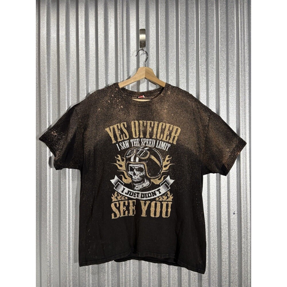 XL Men’s Biker T-Shirt Hanes Funny "Yes Officer I Saw the Speed Limit" Black